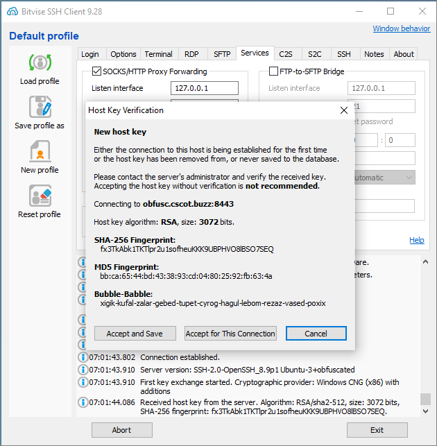 Bitvise SSH client Host Key Verification