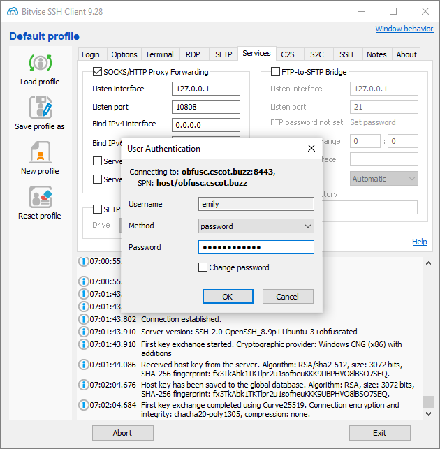 Bitvise SSH client User Authentication