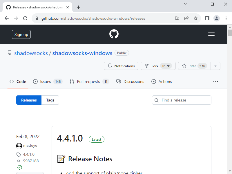 Shadowsocks for Windows most recent release