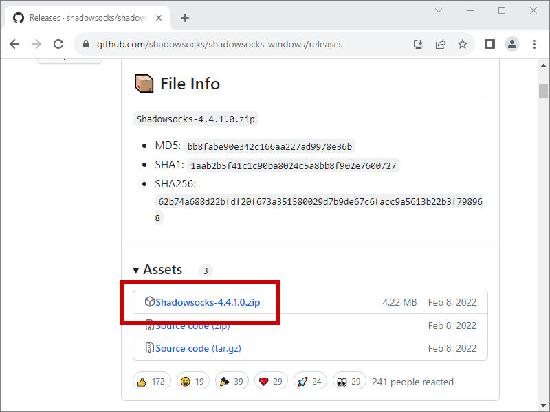 Shadowsocks for Windows zip file on GitHub